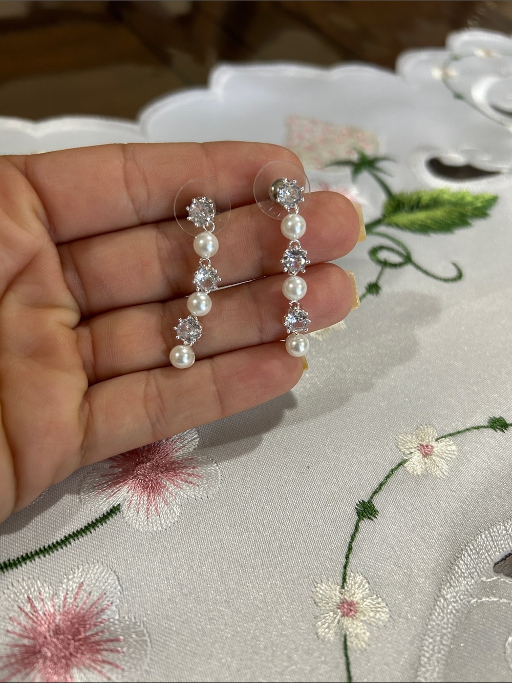 Eliot Danori Drop Elegant Pearl and Crystal Drop Earrings - White